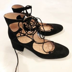 Zara Lace up Black Suede Heels